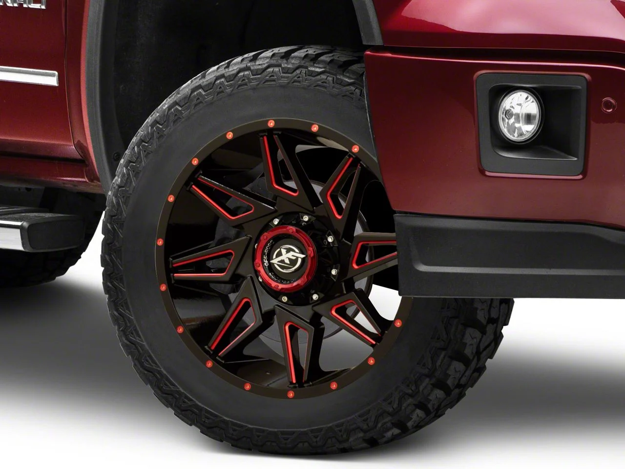 XF Offroad XF-218 Gloss Black Red Milled 6-Lug Wheel; 20x9; 12mm Offset (14-18 Sierra 1500)